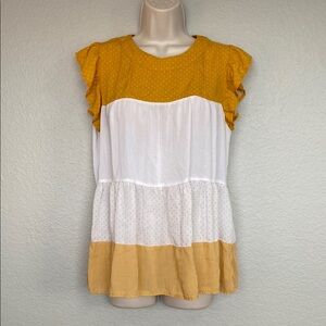 Yellow and White Ruffle Sleeve Top